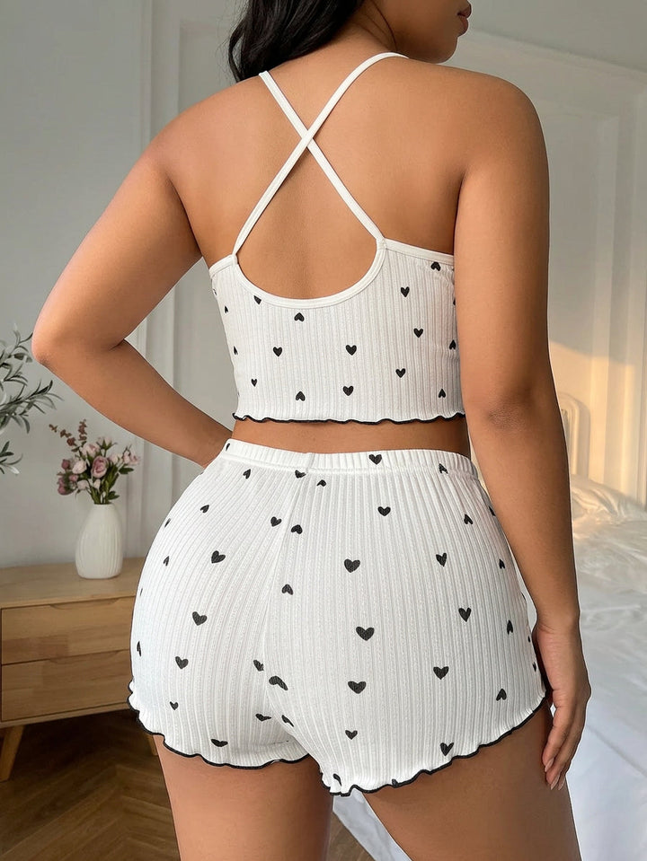 Yara | Hartprint Ruffle Trim Pyjama Set