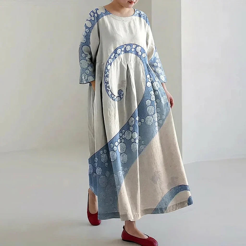 Adair | Octopus Art Linnenmix Casual Maxi Jurk