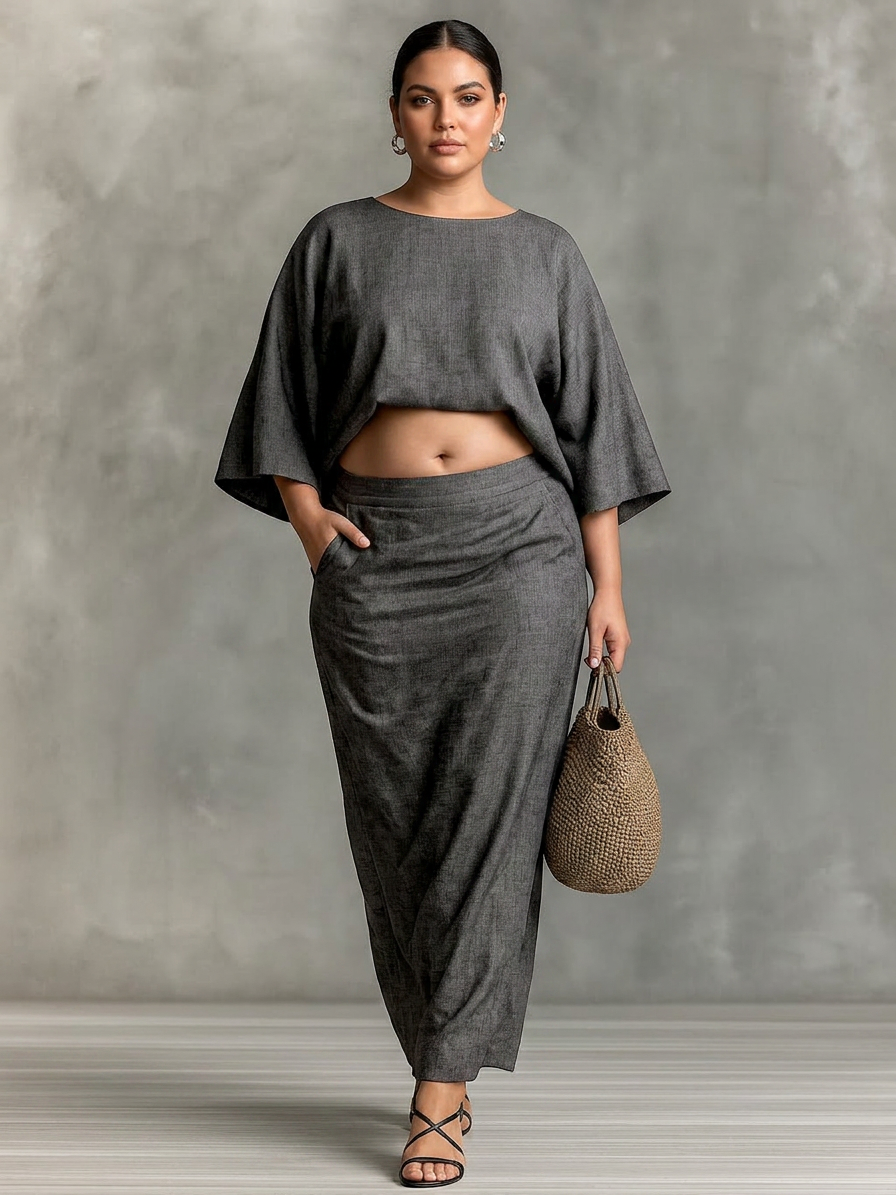 Dovie - Linnen Co-ord Set Elegant Met Lange Rok