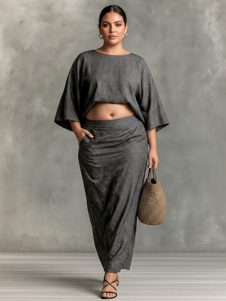 Dovie - Linnen Co-ord Set Elegant Met Lange Rok