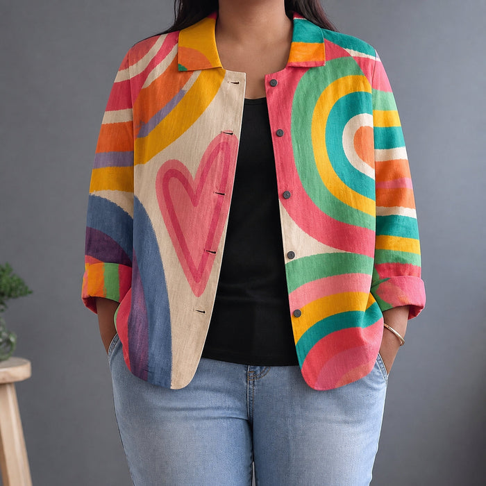 Dames Oversized Shirt met Kleurrijke Print en Hartjesdetail