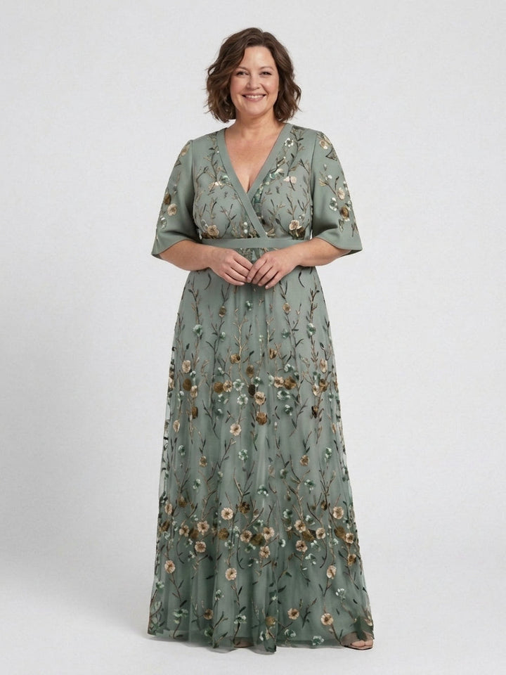 Stella &amp; Grace™ | Bloemen V-hals Korte Mouwen Maxi Jurk