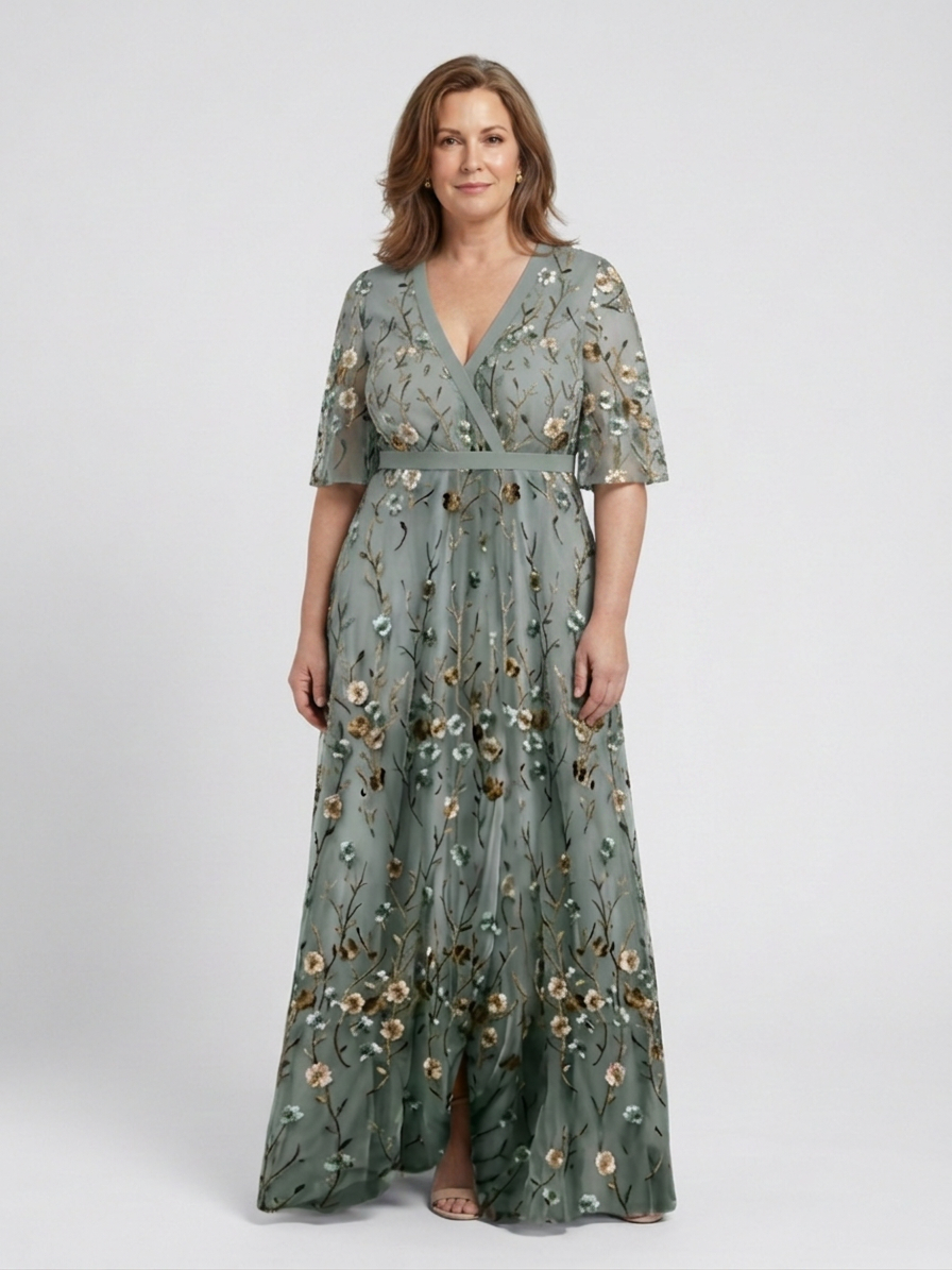Stella &amp; Grace™ | Bloemen V-hals Korte Mouwen Maxi Jurk