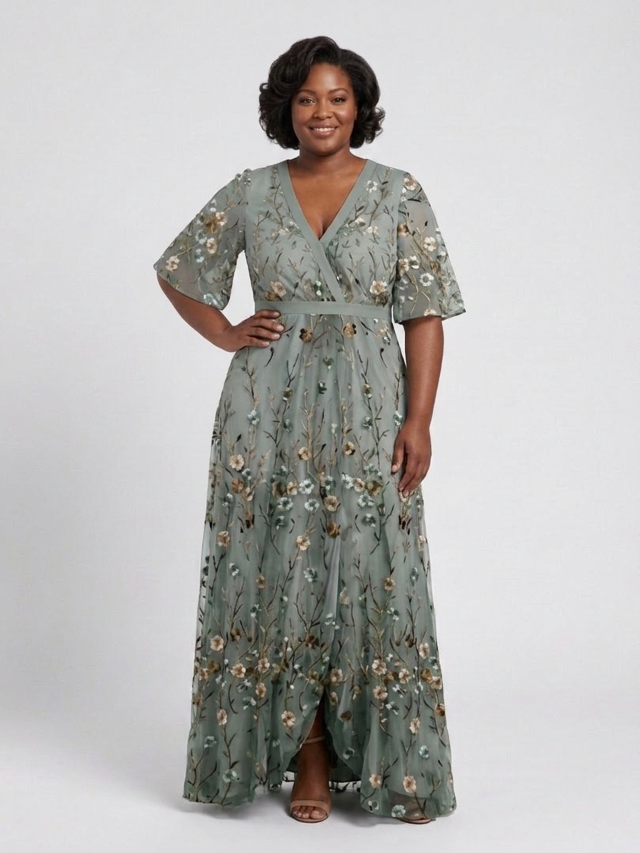 Stella &amp; Grace™ | Bloemen V-hals Korte Mouwen Maxi Jurk