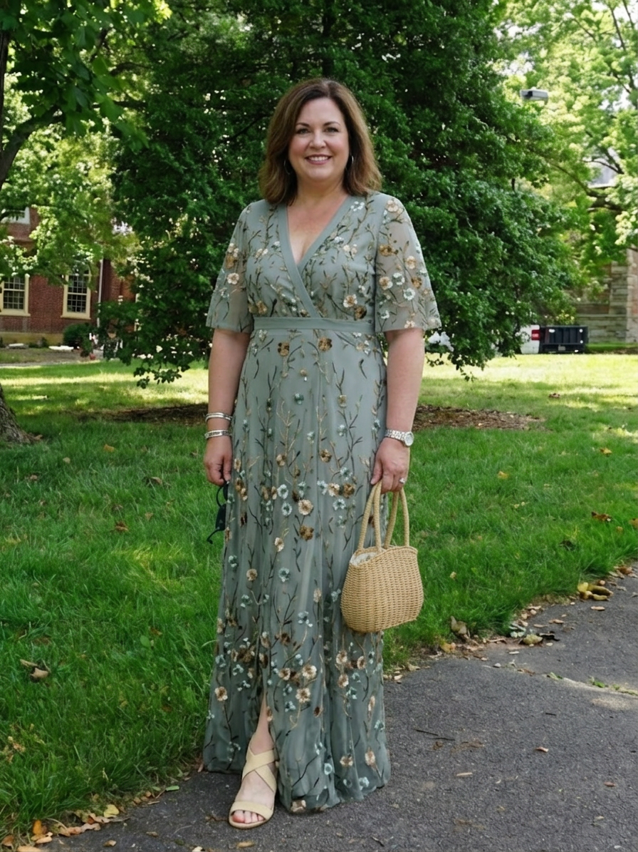 Honora | Bloemige V-hals Korte Mouw Maxi Jurk