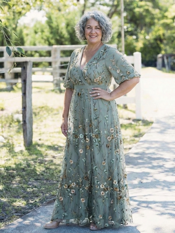 Stella &amp; Grace™ | Bloemen V-hals Korte Mouwen Maxi Jurk