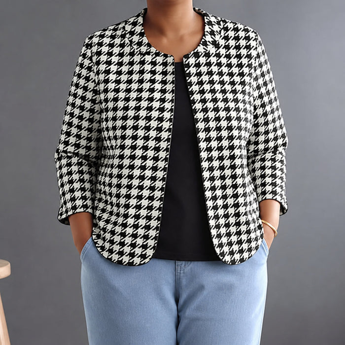 Dames Pied-de-Poule Blouse met Puntkraag en Knoopsluiting