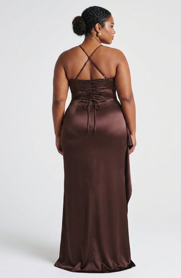 Hazel Maxi Jurk - Pruim Bruin
