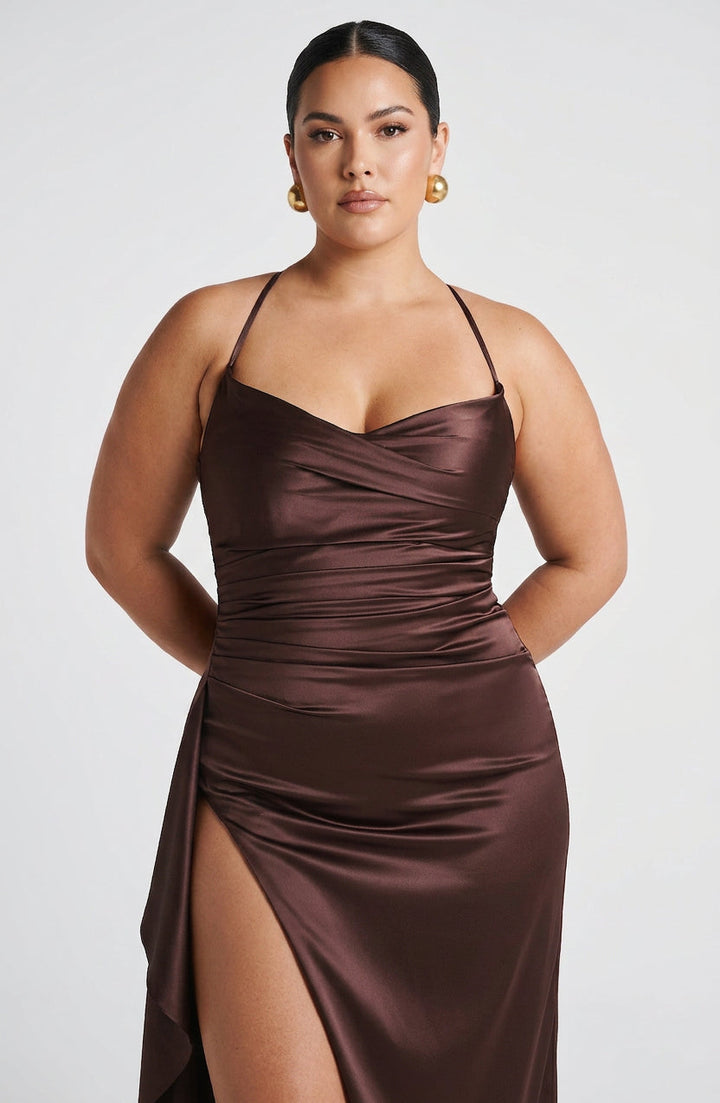 Hazel Maxi Jurk - Pruim Bruin