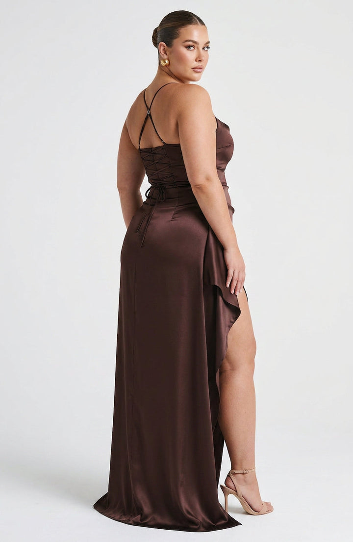 Hazel Maxi Jurk - Pruim Bruin