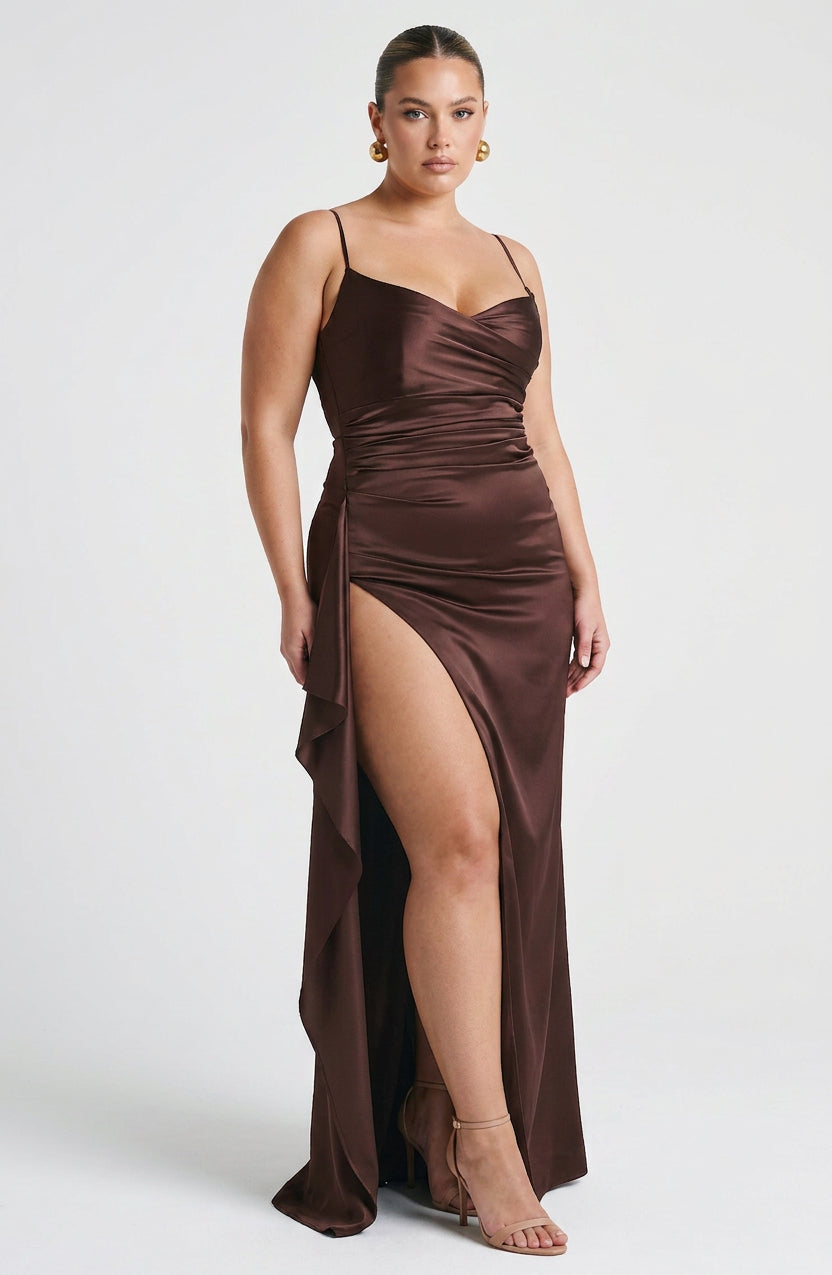 Hazel Maxi Jurk - Pruim Bruin