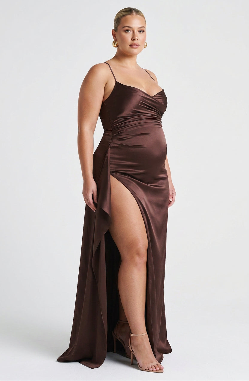 Hazel Maxi Jurk - Pruim Bruin