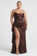 Hazel Maxi Jurk - Pruim Bruin