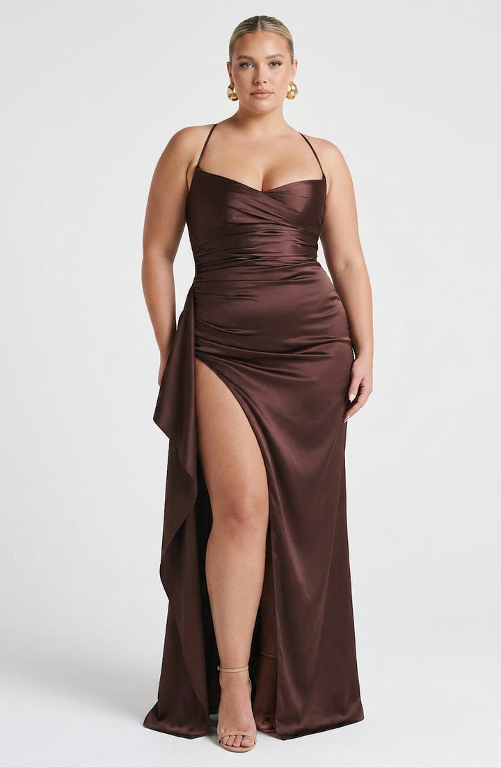 Hazel Maxi Jurk - Pruim Bruin
