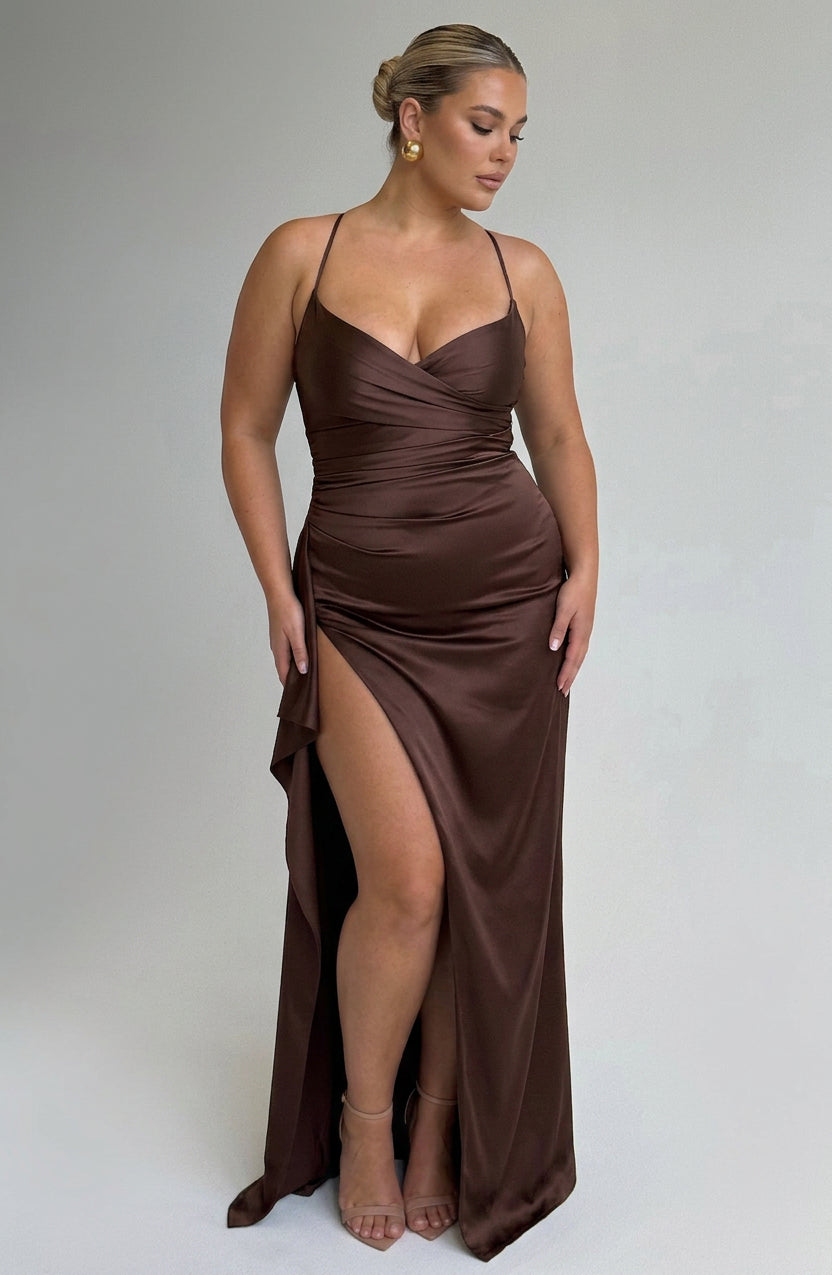 Hazel Maxi Jurk - Pruim Bruin