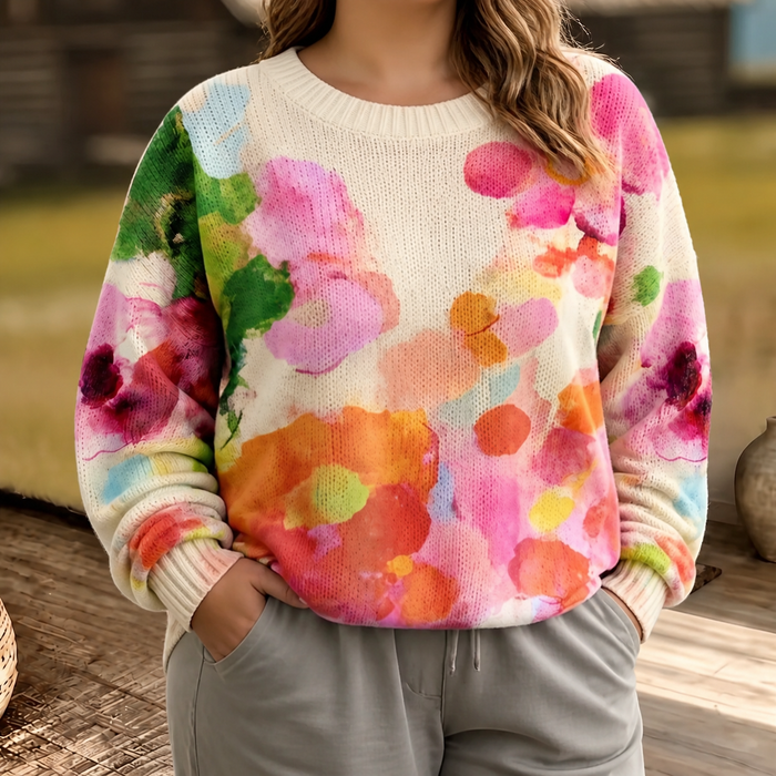 Dames Oversized Trui met Aquarel Bloemenprint