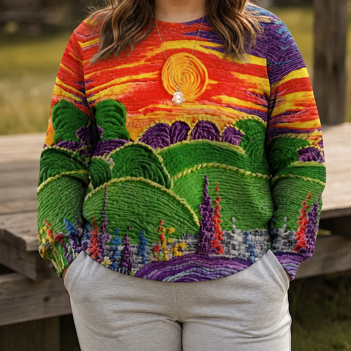 Dames Sweater met Zonsopgang Landschapsprint voor Casual