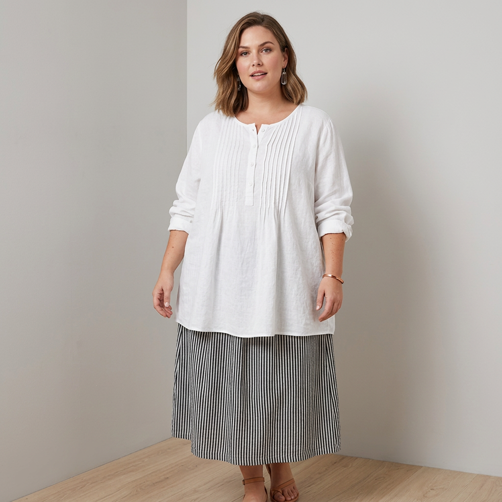 Farah┃Effen kleur, casual tuniek met knopen