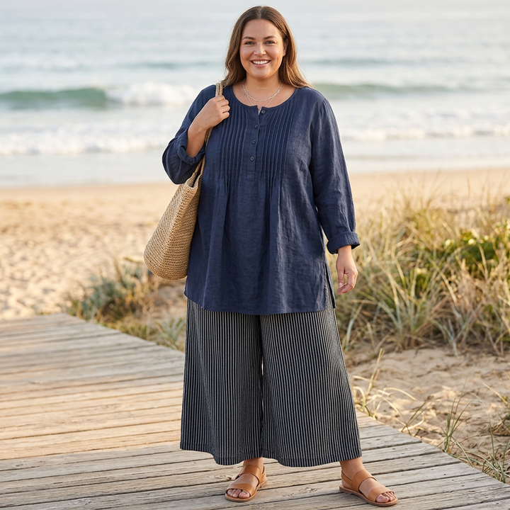 Farah┃Effen kleur, casual tuniek met knopen