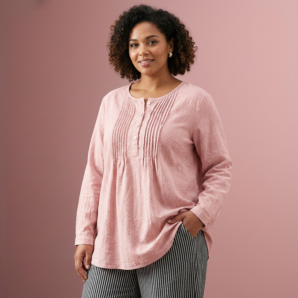 Farah┃Effen kleur, casual tuniek met knopen