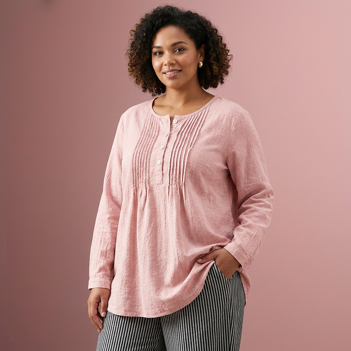 Farah┃Effen kleur, casual tuniek met knopen