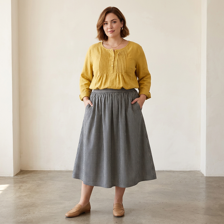 Farah┃Effen kleur, casual tuniek met knopen