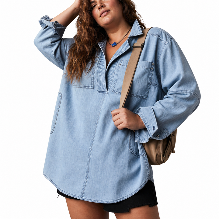Emilia | Chic V-Hals Denim Tuniek Top