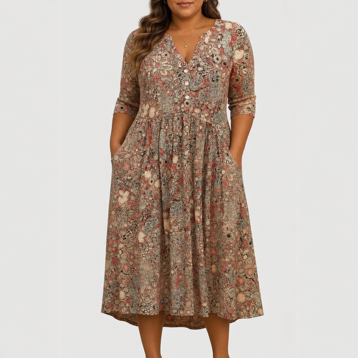 Evelyn | Gracieus Midi-jurk met Zakken