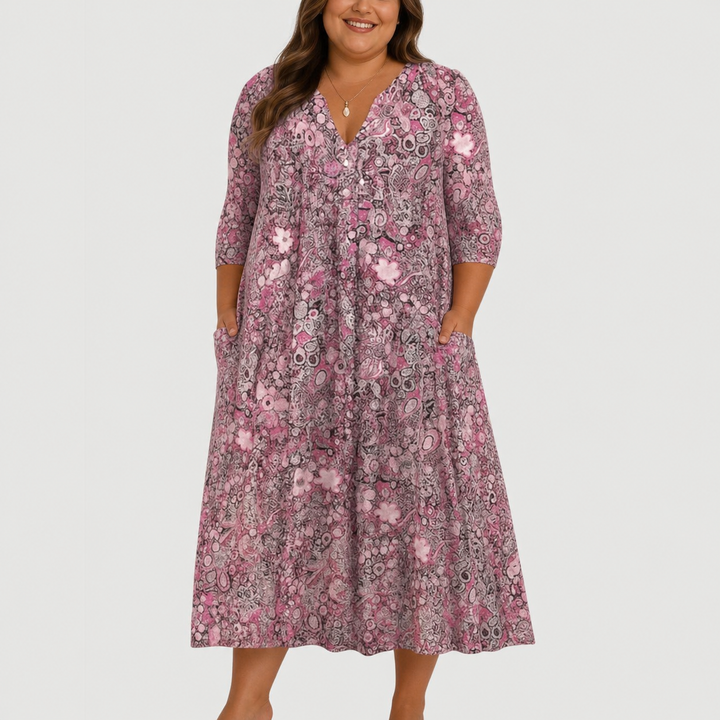 Evelyn | Gracieus Midi-jurk met Zakken