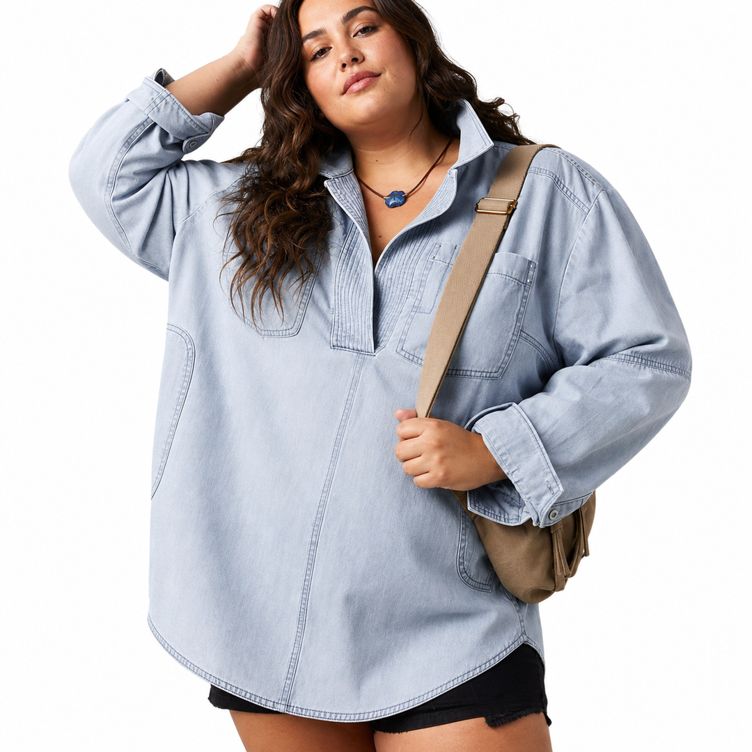 Emilia | Chic V-Hals Denim Tuniek Top