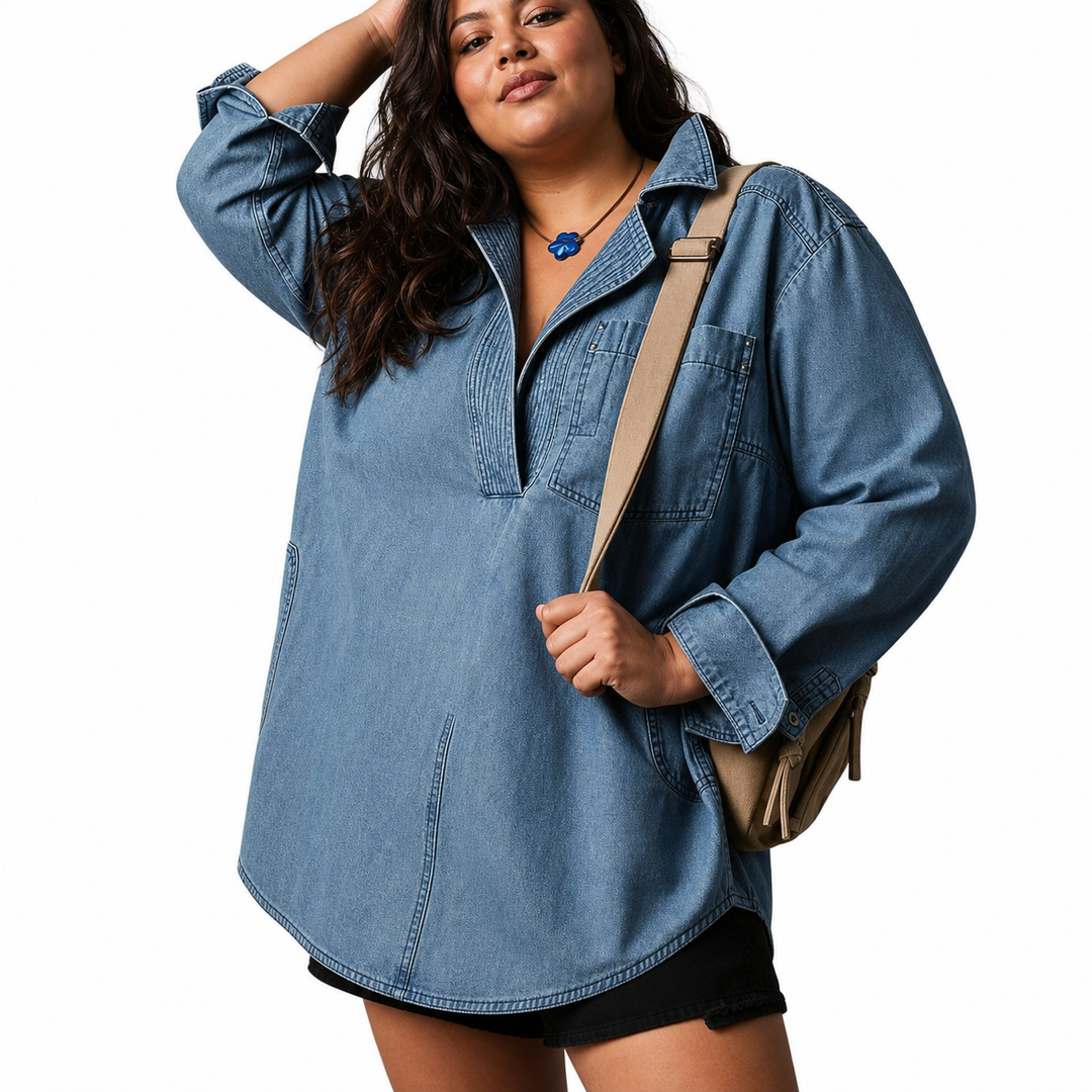 Emilia | Chic V-Hals Denim Tuniek Top
