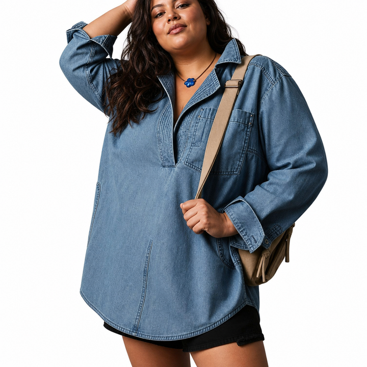 Emilia | Chic V-Hals Denim Tuniek Top