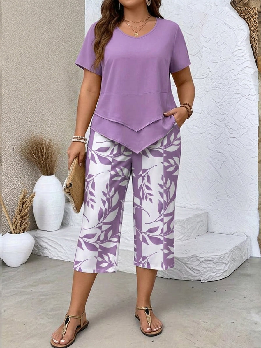 Cosima | Casual Bladprint Twee-delig Set