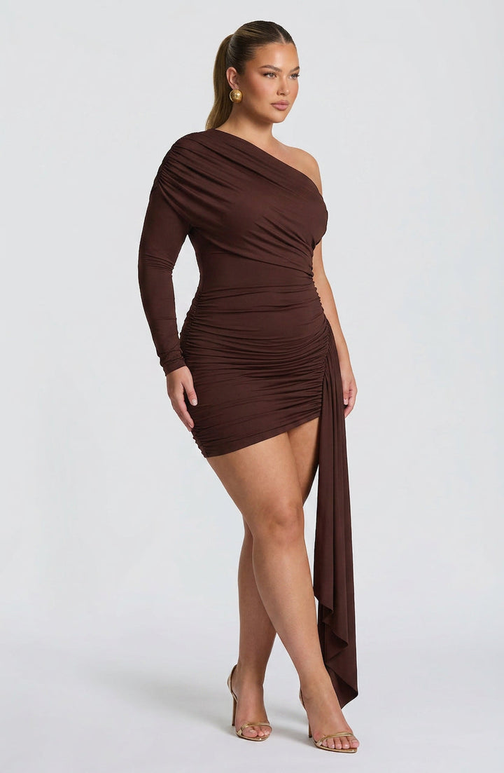 Arabella Mini Jurk - Pruim Bruin