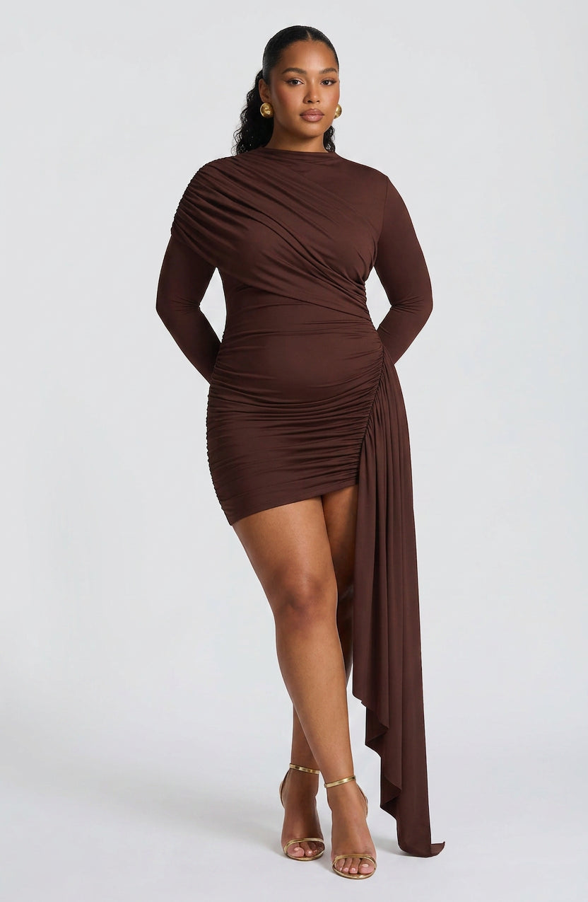 Arabella Mini Jurk - Pruim Bruin