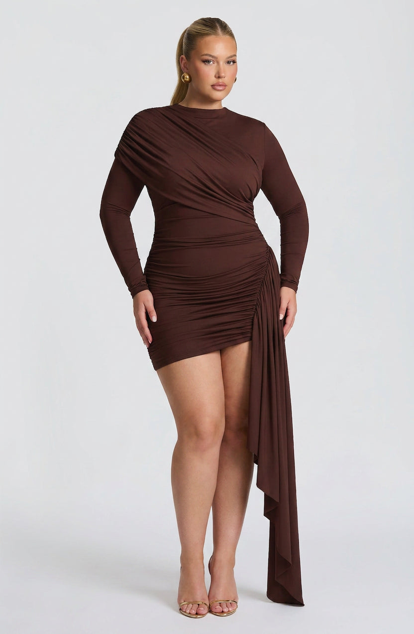 Arabella Mini Jurk - Pruim Bruin