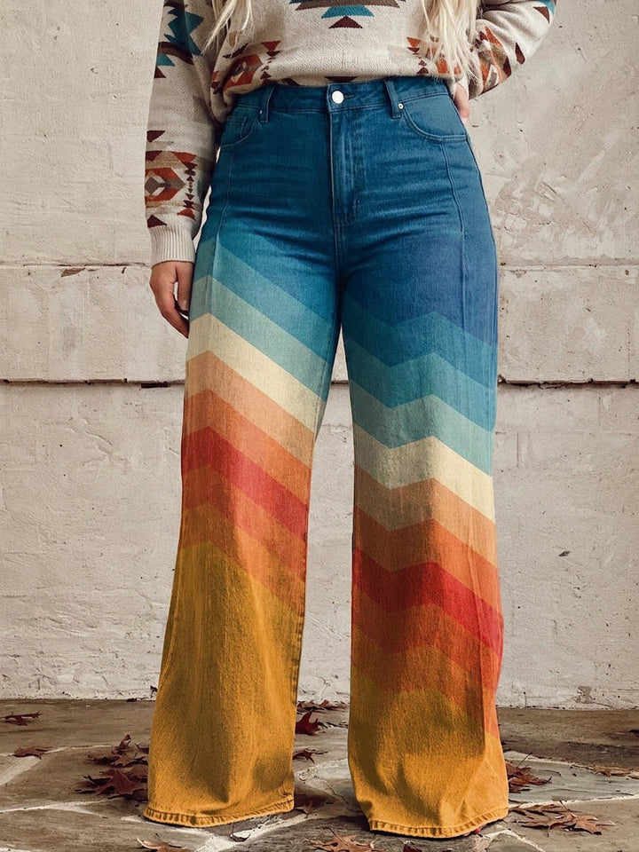 Solene - Elegante Retro Zigzag Broek