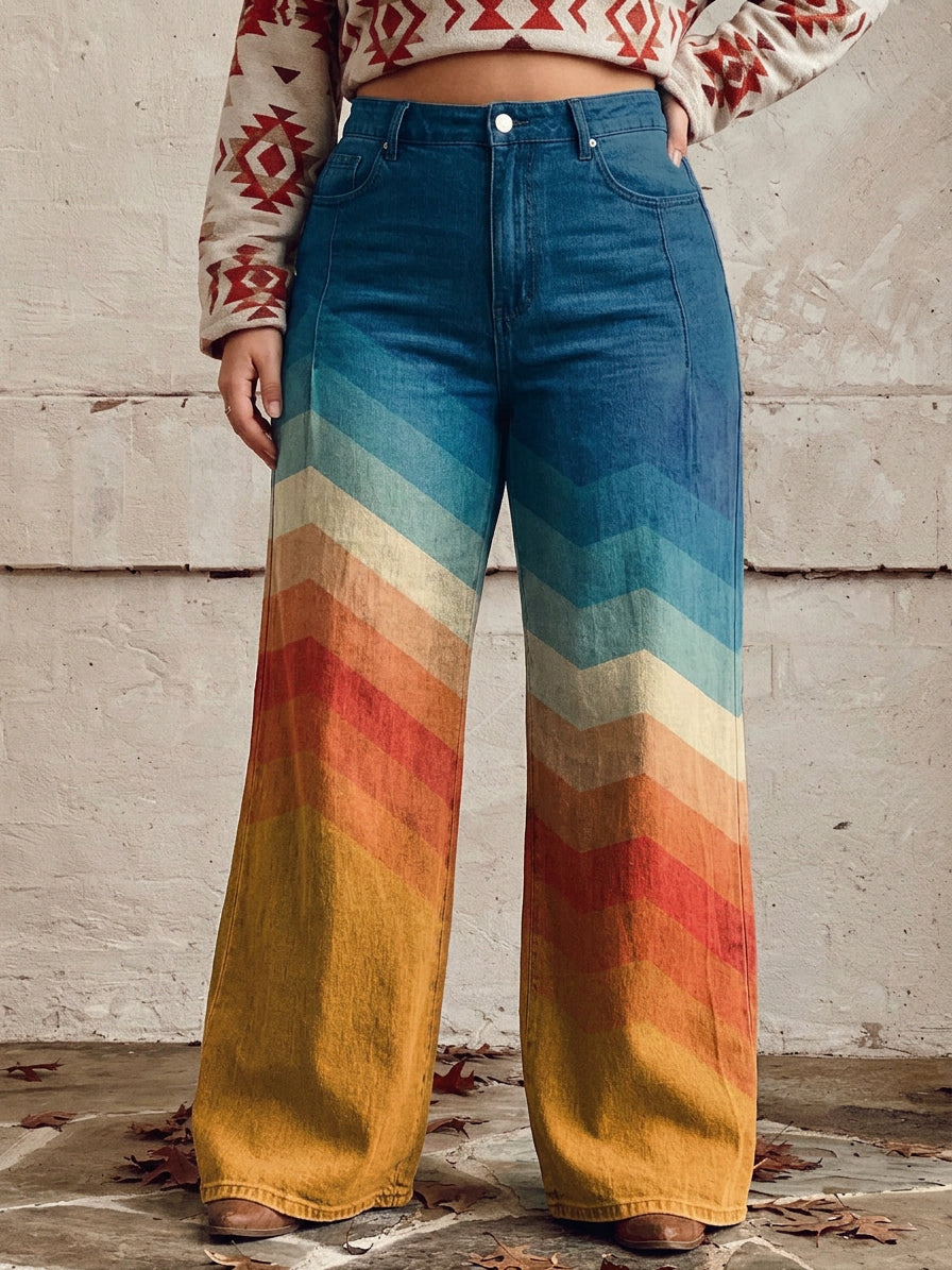 Solene - Elegante Retro Zigzag Broek