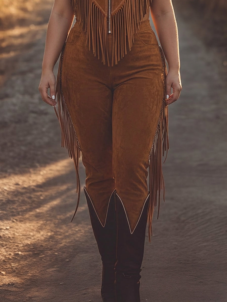 Solveig - Bruin Suède Zip-Up Jumpsuit