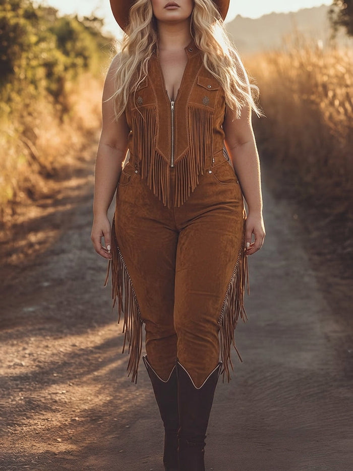Solveig - Bruin Suède Zip-Up Jumpsuit