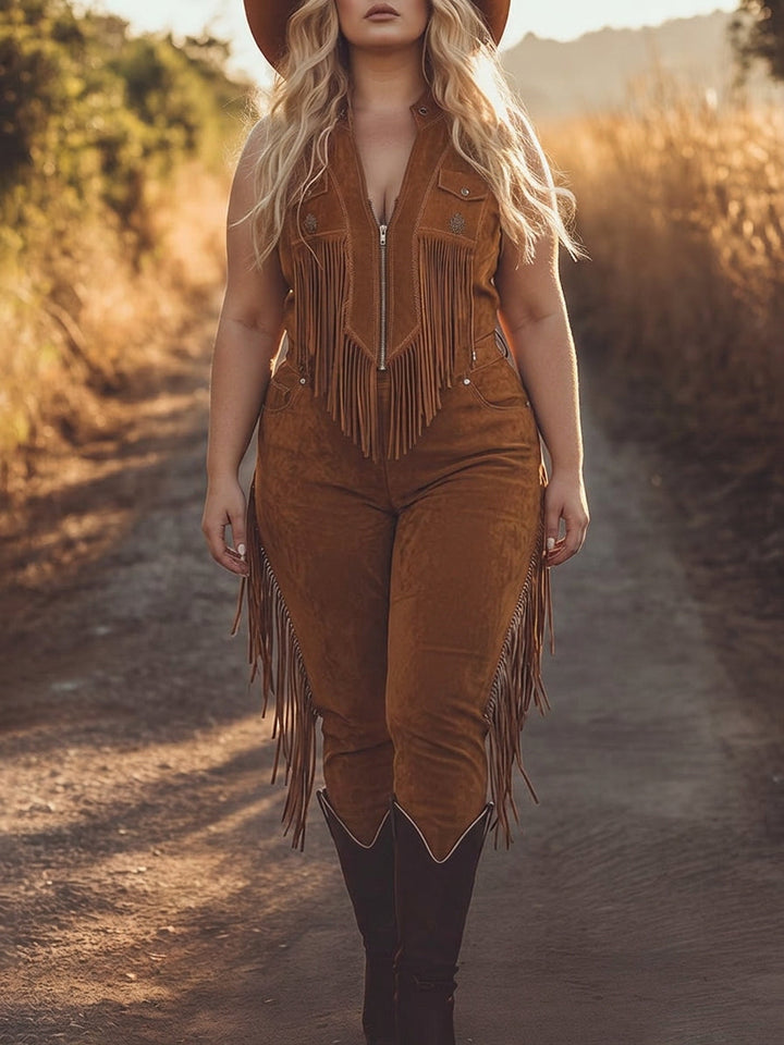 Solveig - Bruin Suède Zip-Up Jumpsuit