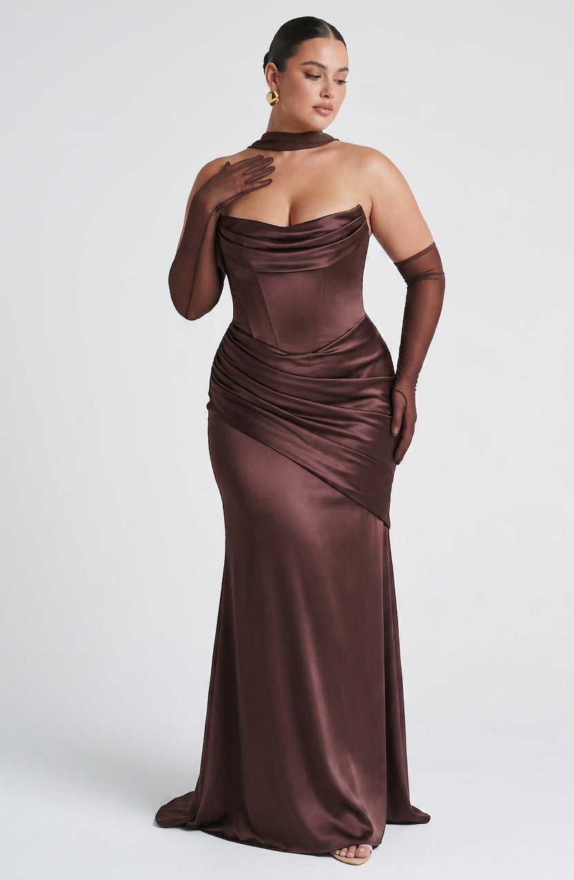 Frankie Maxi Jurk - Pruim Bruin
