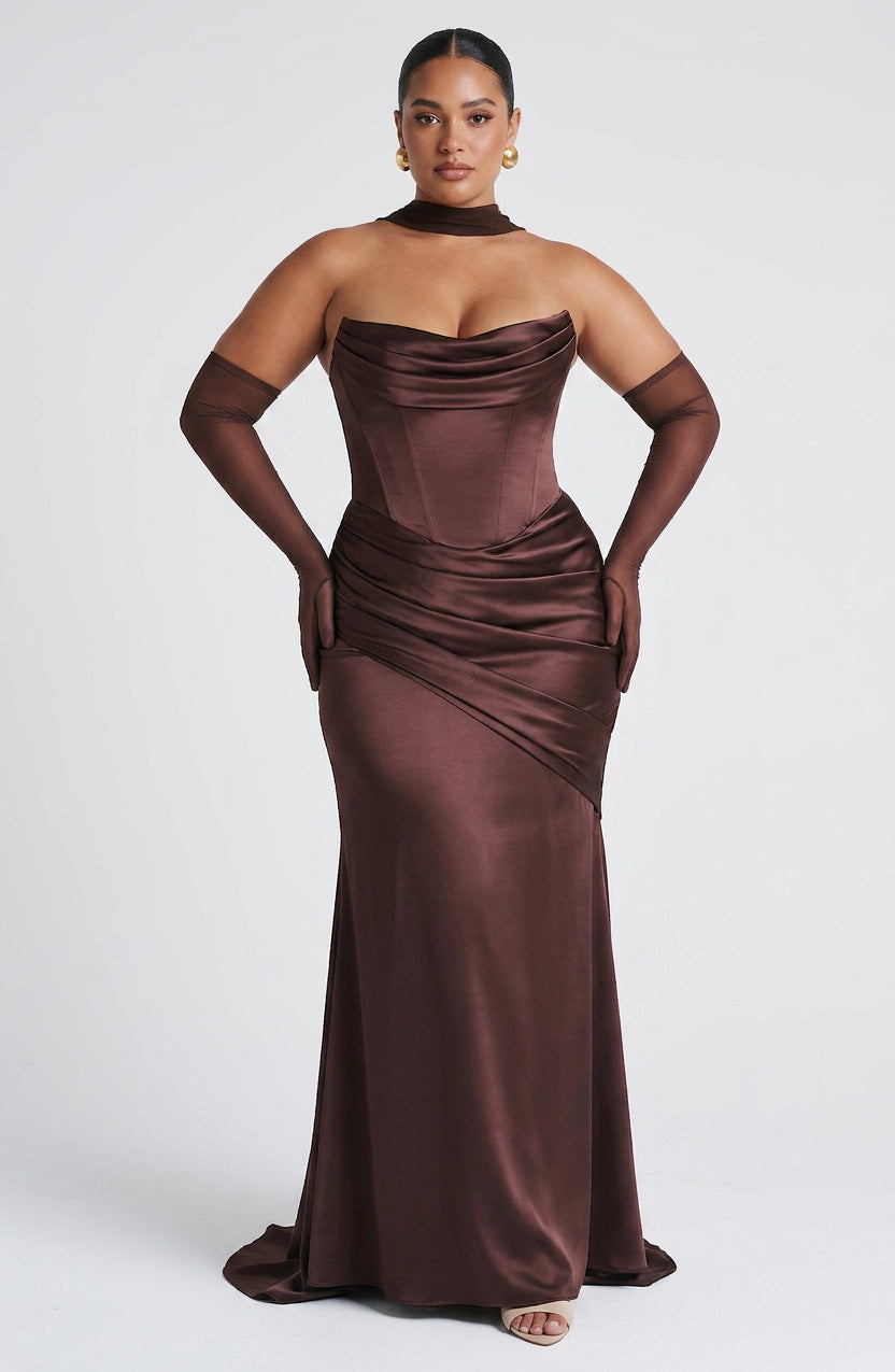 Frankie Maxi Jurk - Pruim Bruin