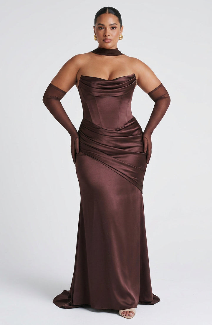 Frankie Maxi Jurk - Pruim Bruin