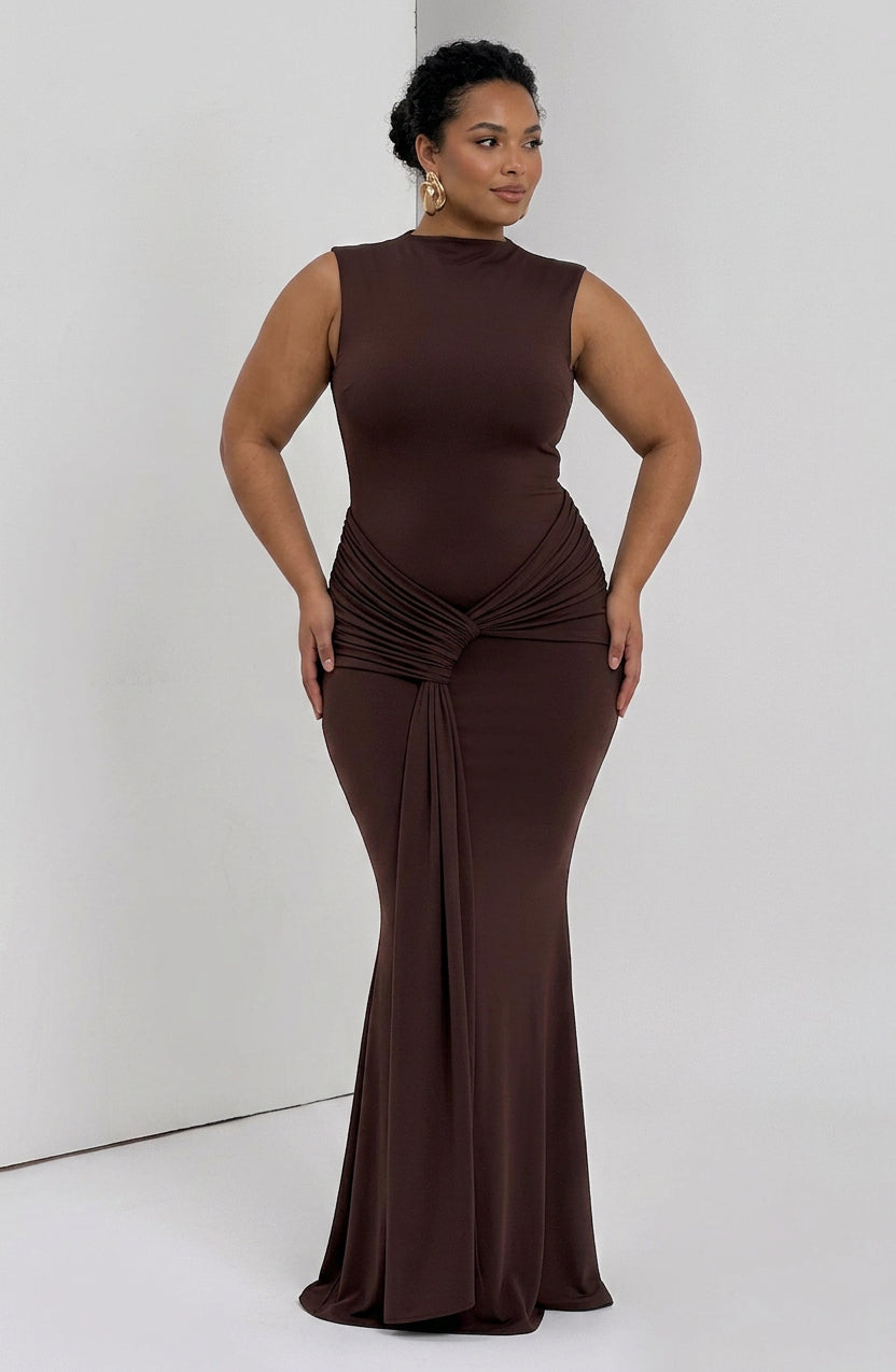 Lottie Maxi Jurk - Pruimenbruin