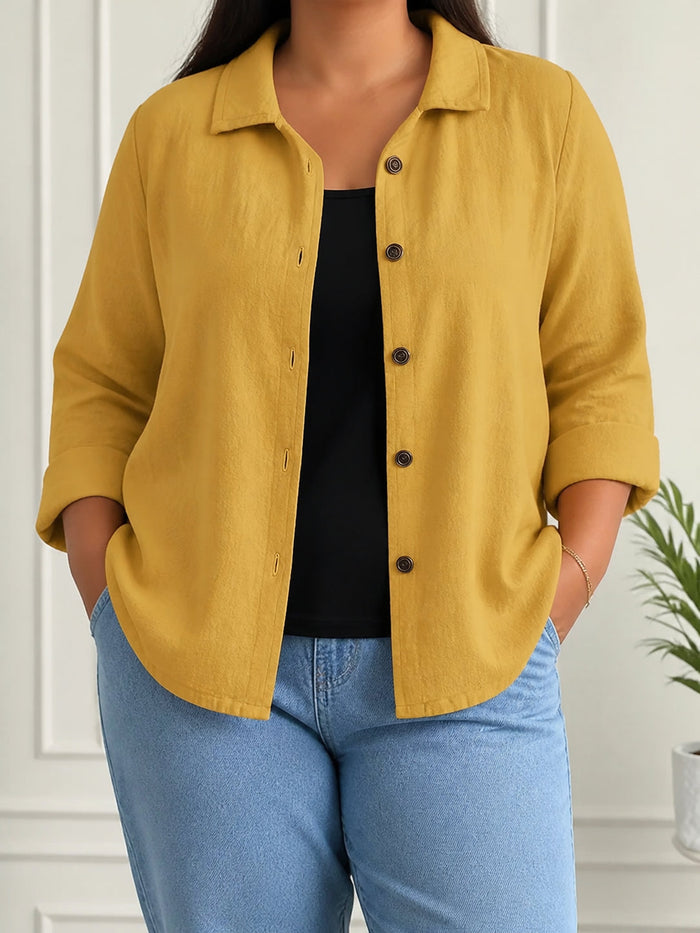Dames Ontspannen Blouse met Knoopsluiting en Puntkraag