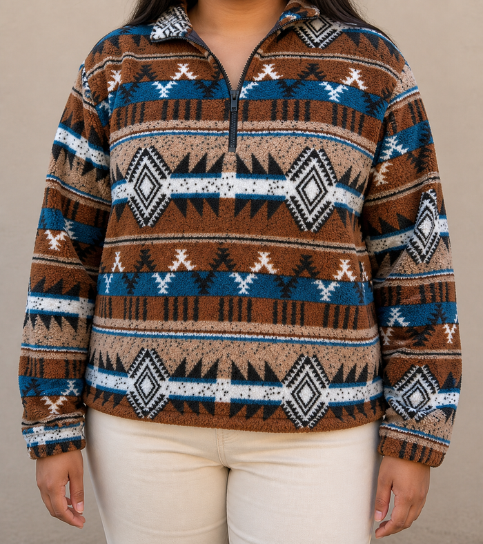 Dames Azteek Sherpa Pullover Half-Zip met Kraag