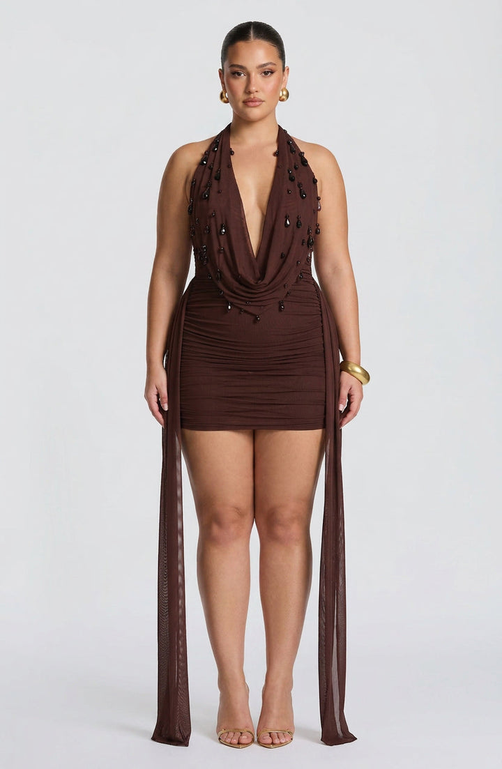 Anaïs Mini Jurk - Pruim Bruin