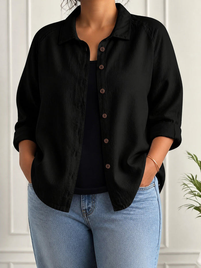 Dames Relaxed Blouse met Knoopsluiting en Puntkraag