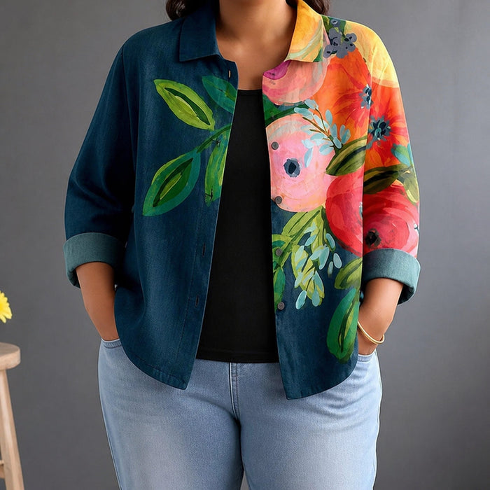 Dames Blouse met Asymmetrisch Bloemenprint en Knoopsluiting